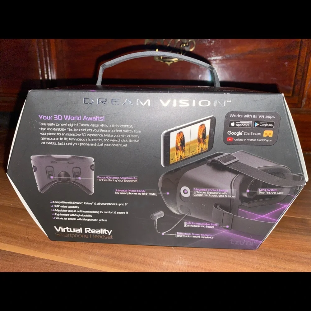 Tzumi Dream Vision Pro Virtual Reality Headset with Bluetooth | Black